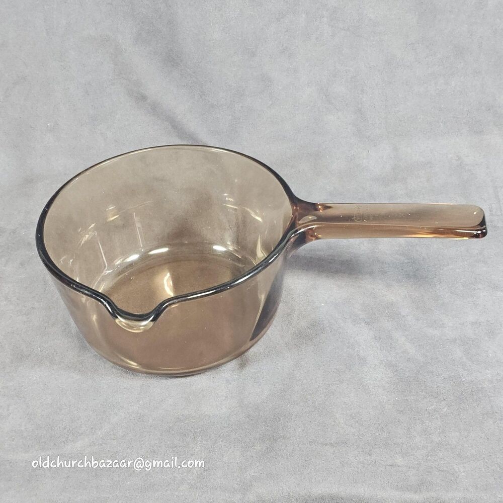 Vintage Visions Corning 1 Qt Saucepan Brown Amber Glass Pour Spout USA Cookware